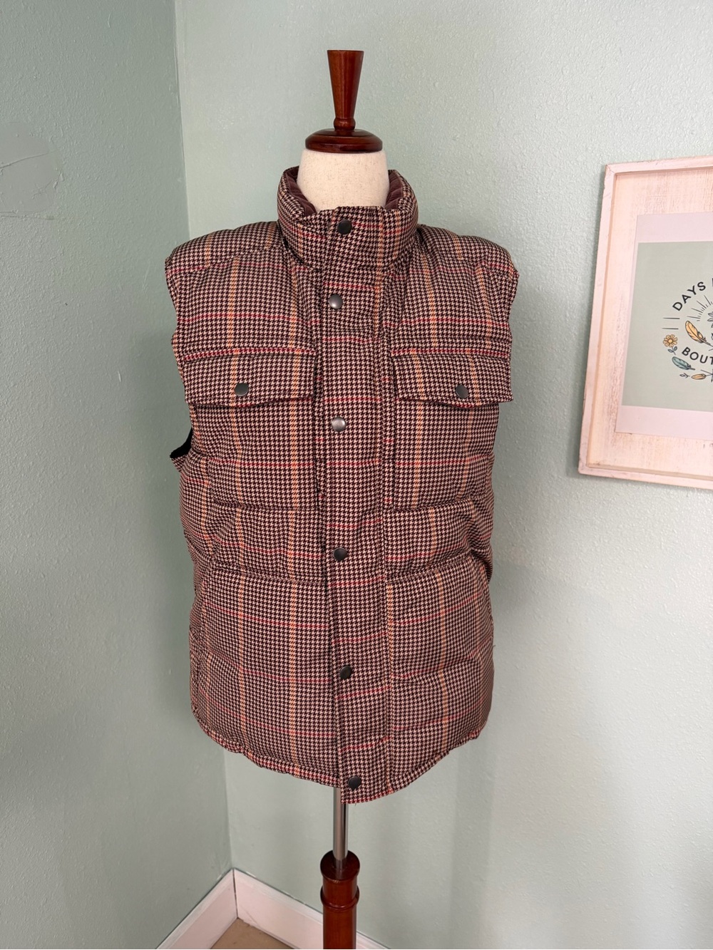 Goodfellow & Co Brown Plaid Quilted Puffer Vest